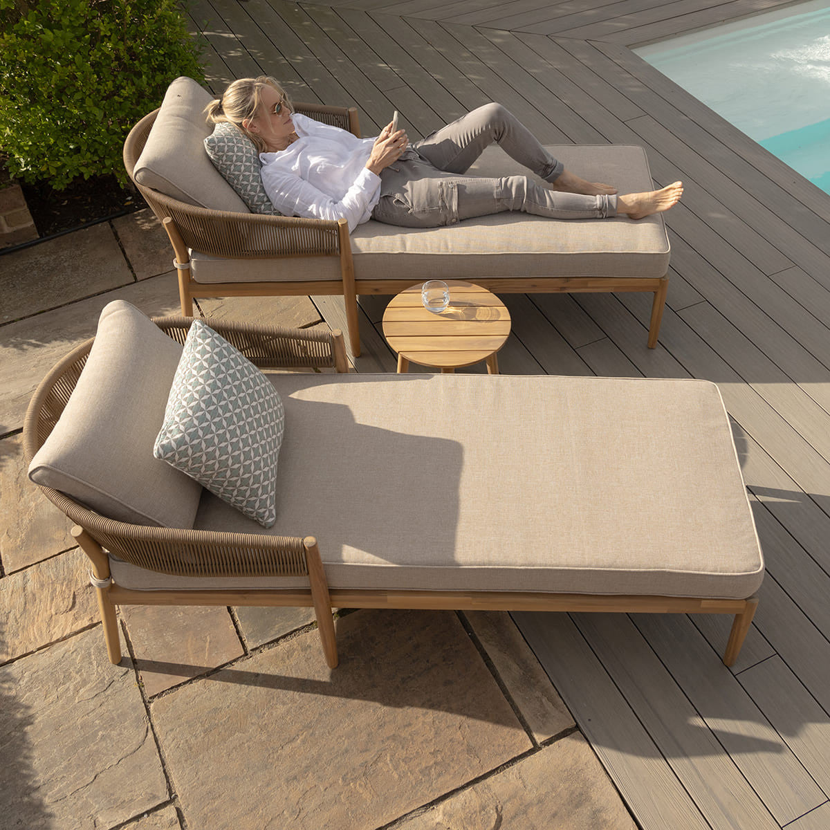 Maze Porto Sandstone Outdoor Double Sunlounger Set